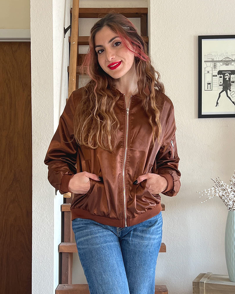 Women's Lightweight Ribbed-Trim Bomber Jacket Relaxed-Fit