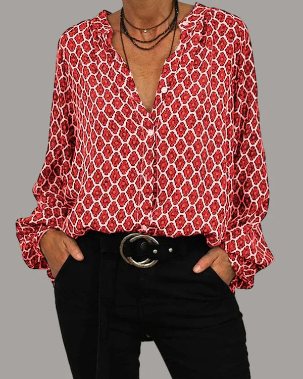 Women's Printed Long-Sleeve Top Relaxed-Fit
