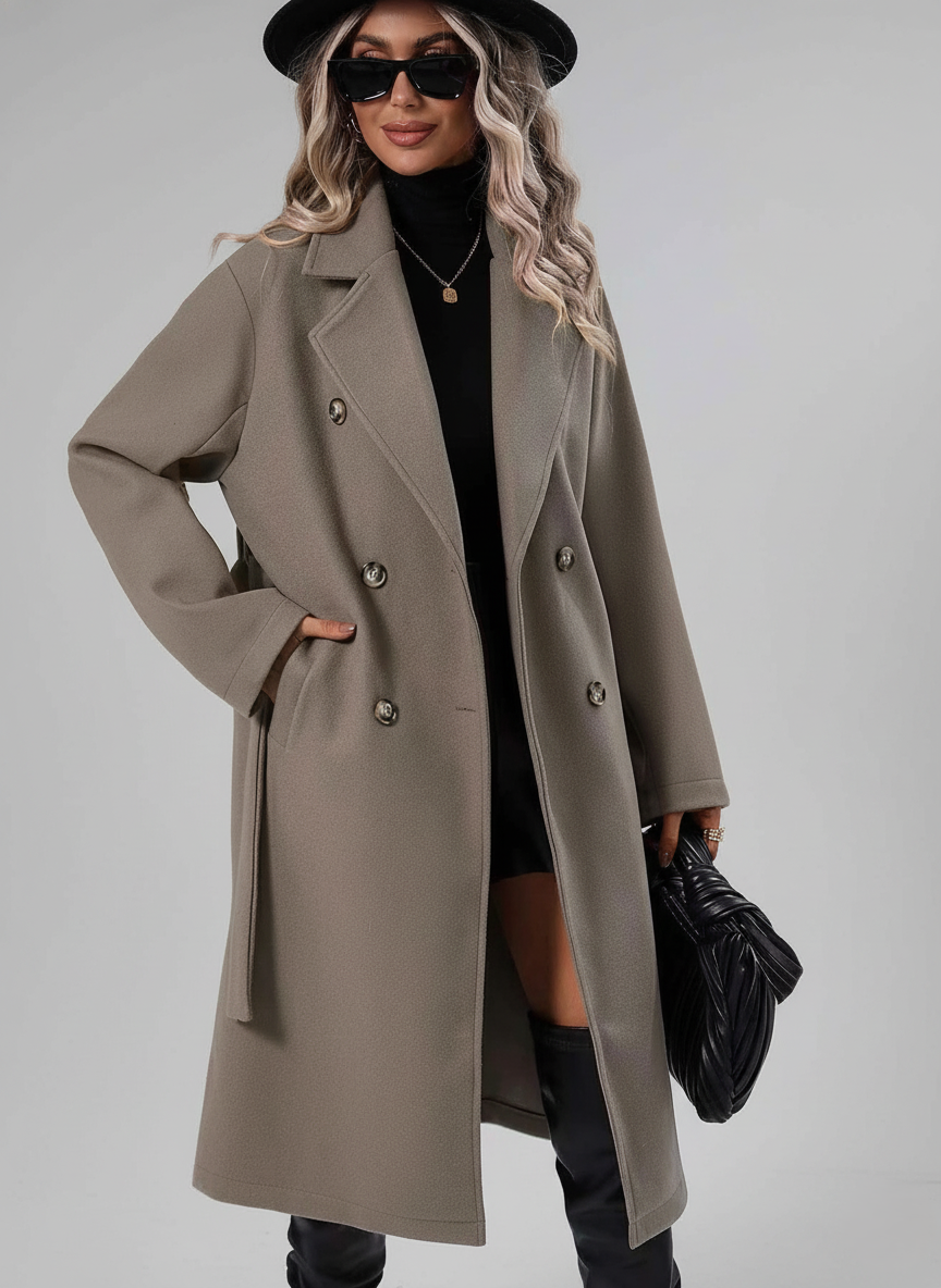 Women's Double-Breasted Trench Coat Waist Belt
