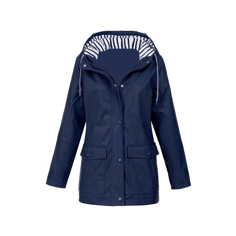 Women's Drawstring Hooded Waterproof Coat Pockets