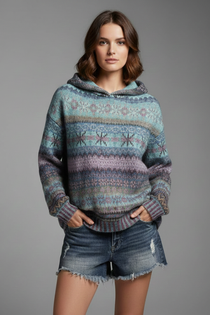 Women's Patterned Ribbed-Cuff Hoodie