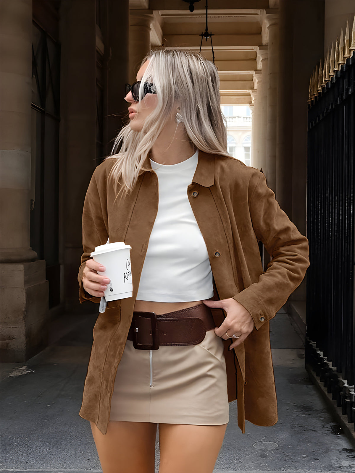 Women's Oversized Suede Long Jacket Pockets