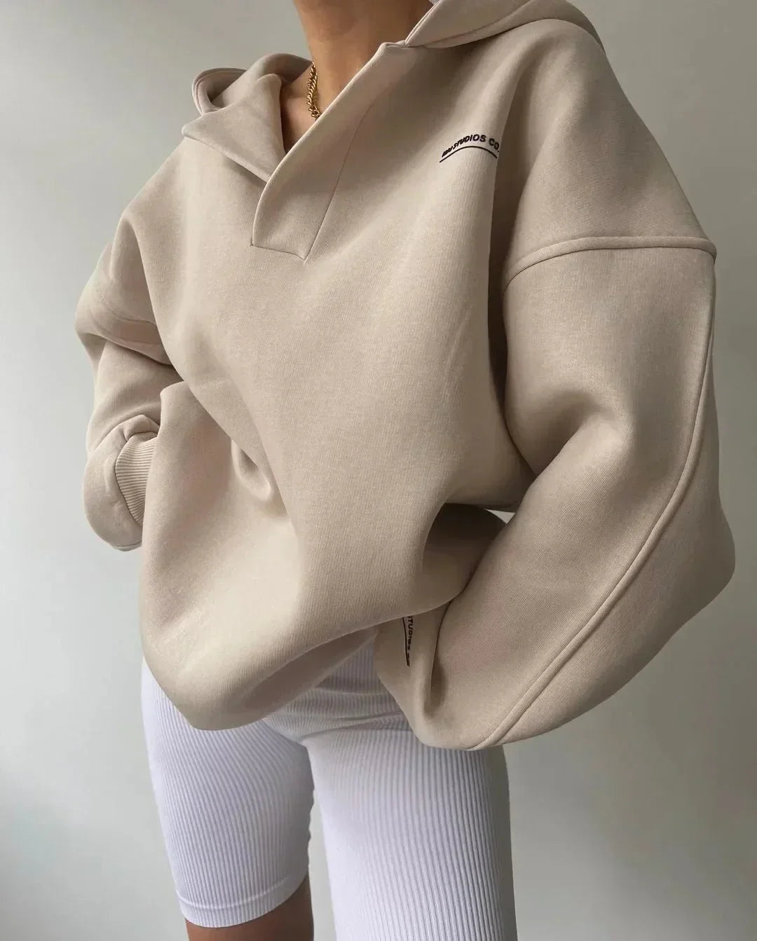 Women's Oversized Notch-Neck Pullover Hoodie