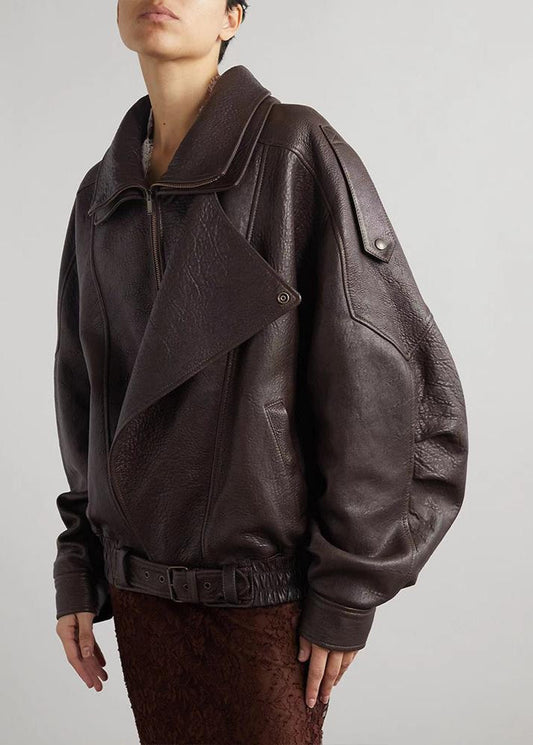 Women's Oversized Leather Bomber Jacket
