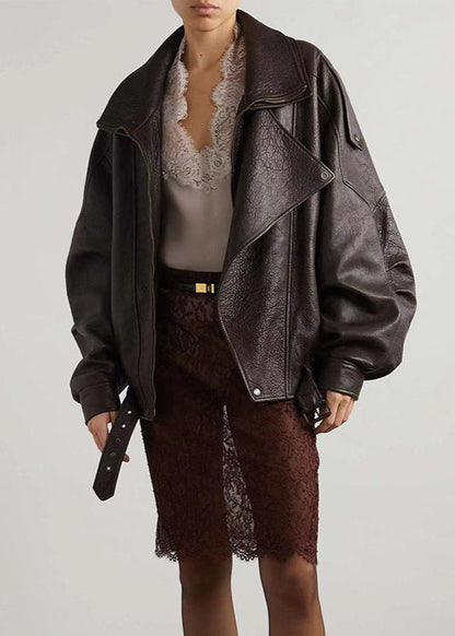 Women's Oversized Leather Bomber Jacket