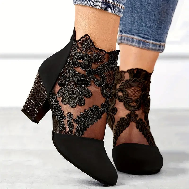 Women's Floral Lace Wedding Guest Heels Cushioned