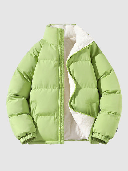 Men's Fleece-Lined Winter Puffer Jacket Stand Collar Relaxed-Fit