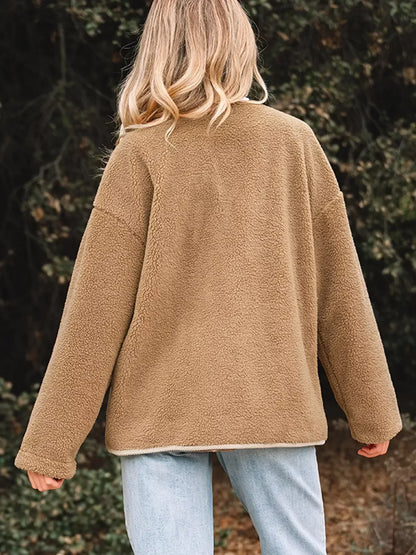 Women's Fluffy Winter Teddy Jacket Pockets Button-Front