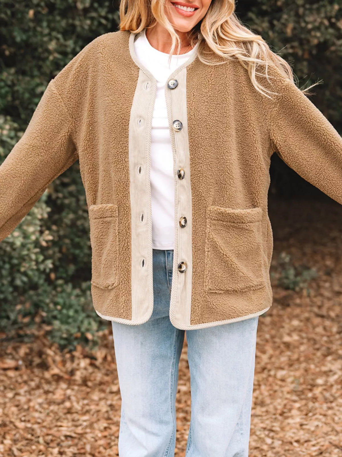 Women's Fluffy Winter Teddy Jacket Pockets Button-Front