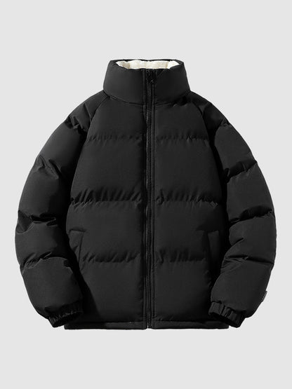 Men's Fleece-Lined Winter Puffer Jacket Stand Collar Relaxed-Fit