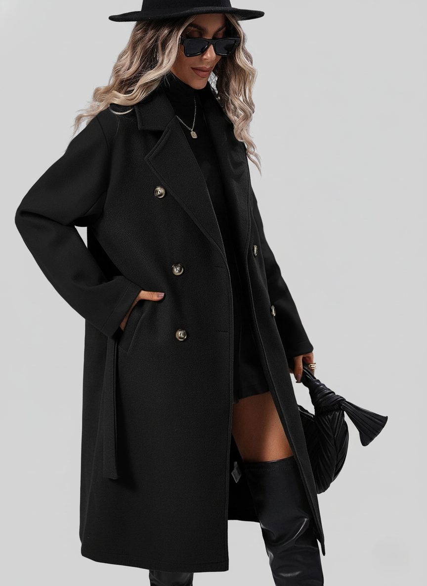 Women's Double-Breasted Trench Coat Waist Belt