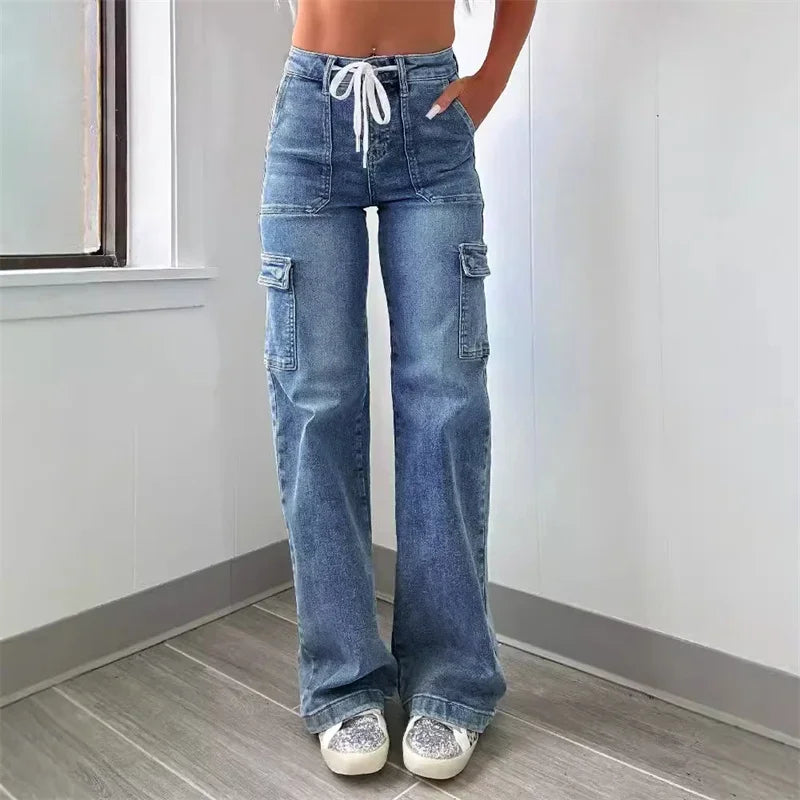 Women's Wide-Leg Cargo Denim Jeans