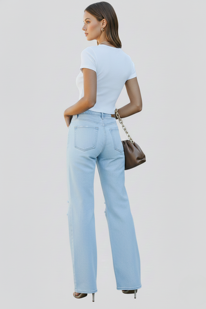 Women's High-Waist Ripped Wide-Leg Jeans