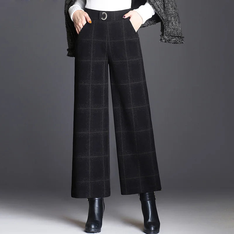 Women's Check Wide-Leg Trousers