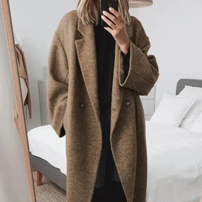 Women's Oversized Double-Breasted Long Coat