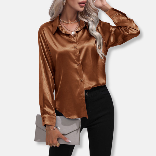 Women's Collared Relaxed-Fit Blouse Button-Front