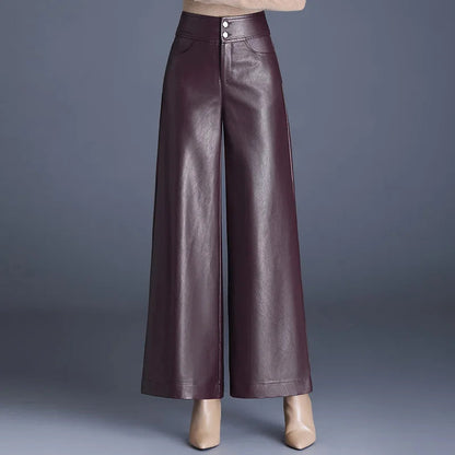 Women's Faux Leather Wide-Leg Trousers