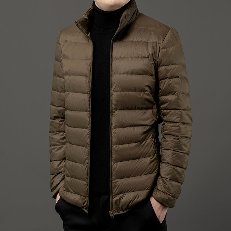 Men's Quilted Stand Collar Winter Puffer Jacket Lightweight Slim-Fit