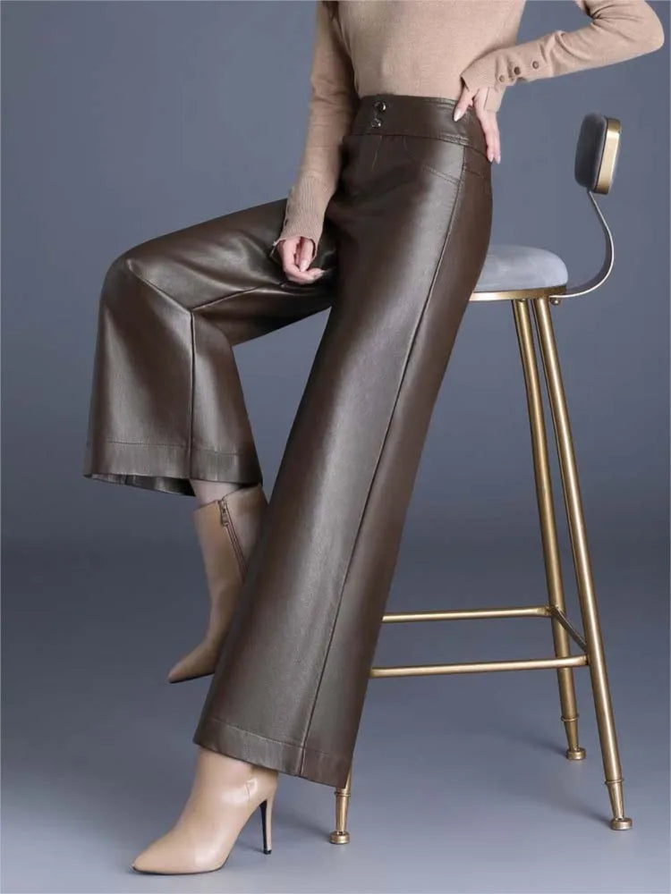 Women's Faux Leather Wide-Leg Trousers