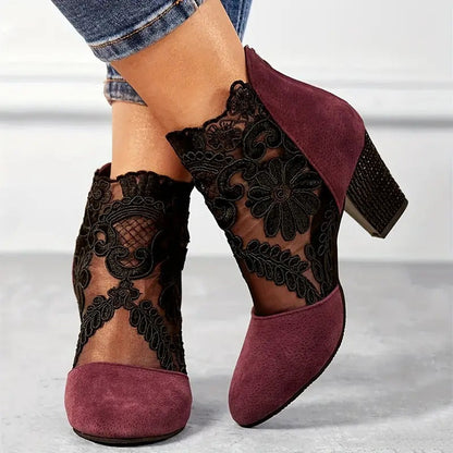 Women's Floral Lace Wedding Guest Heels Cushioned