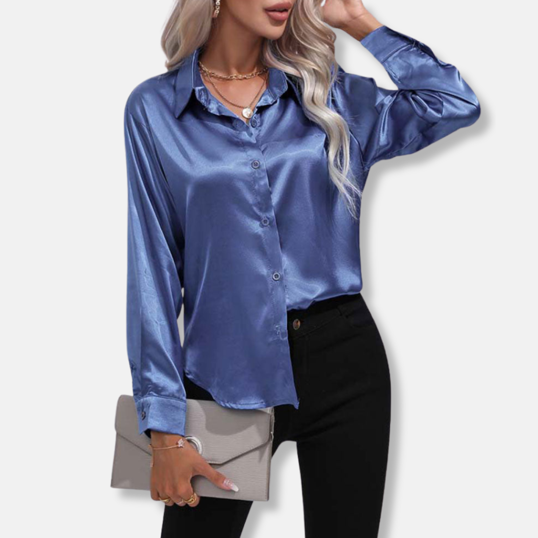 Women's Collared Relaxed-Fit Blouse Button-Front