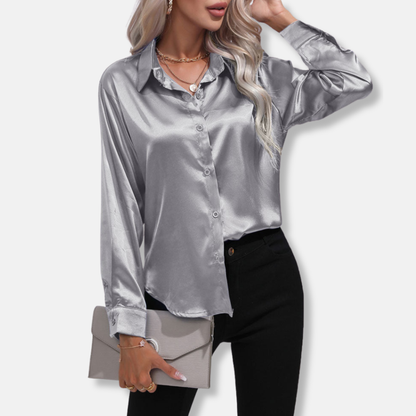 Women's Collared Relaxed-Fit Blouse Button-Front