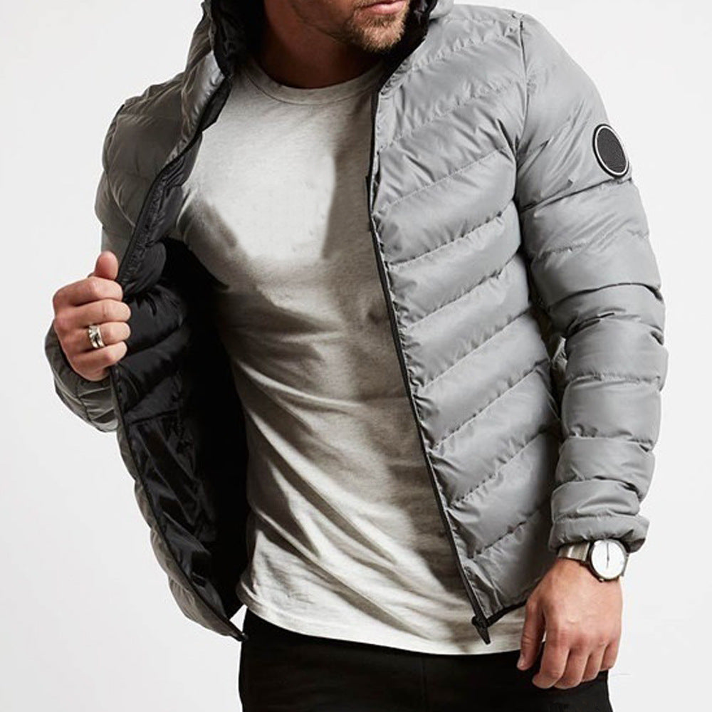 Men's Hooded Winter Puffer Jacket Stand Collar Quilted
