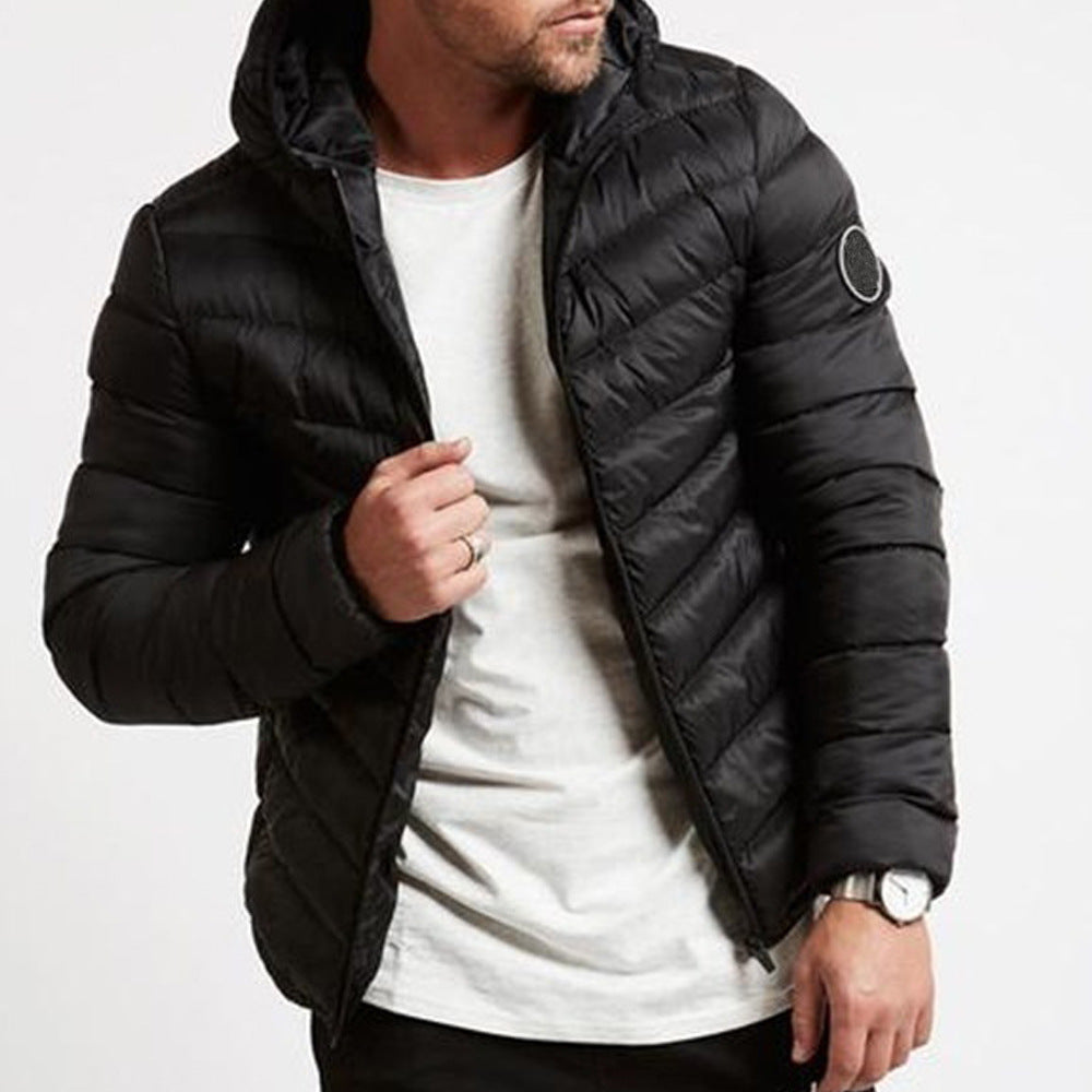 Men's Hooded Winter Puffer Jacket Stand Collar Quilted