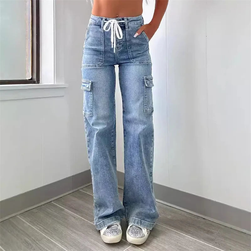 Women's Wide-Leg Cargo Denim Jeans