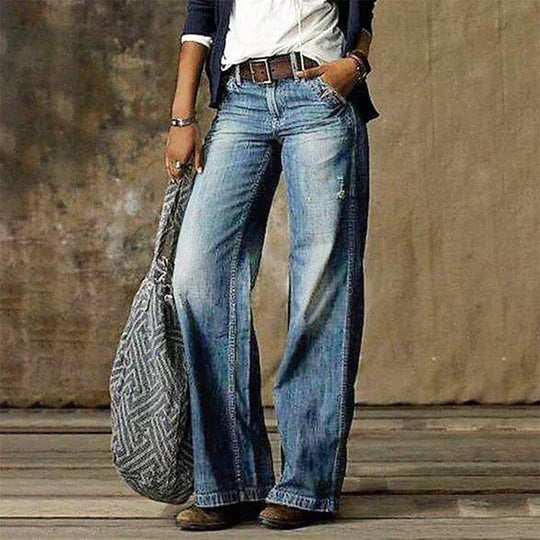 Women's High-Waist Flared Wide-Leg Jeans