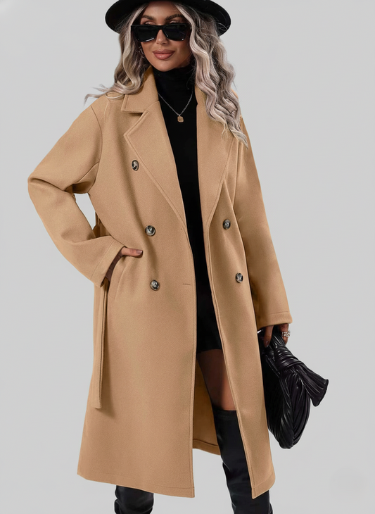 Women's Double-Breasted Trench Coat Waist Belt