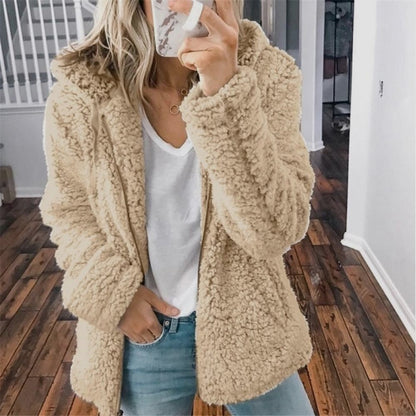 Women's Hooded Winter Teddy Jacket Relaxed-Fit