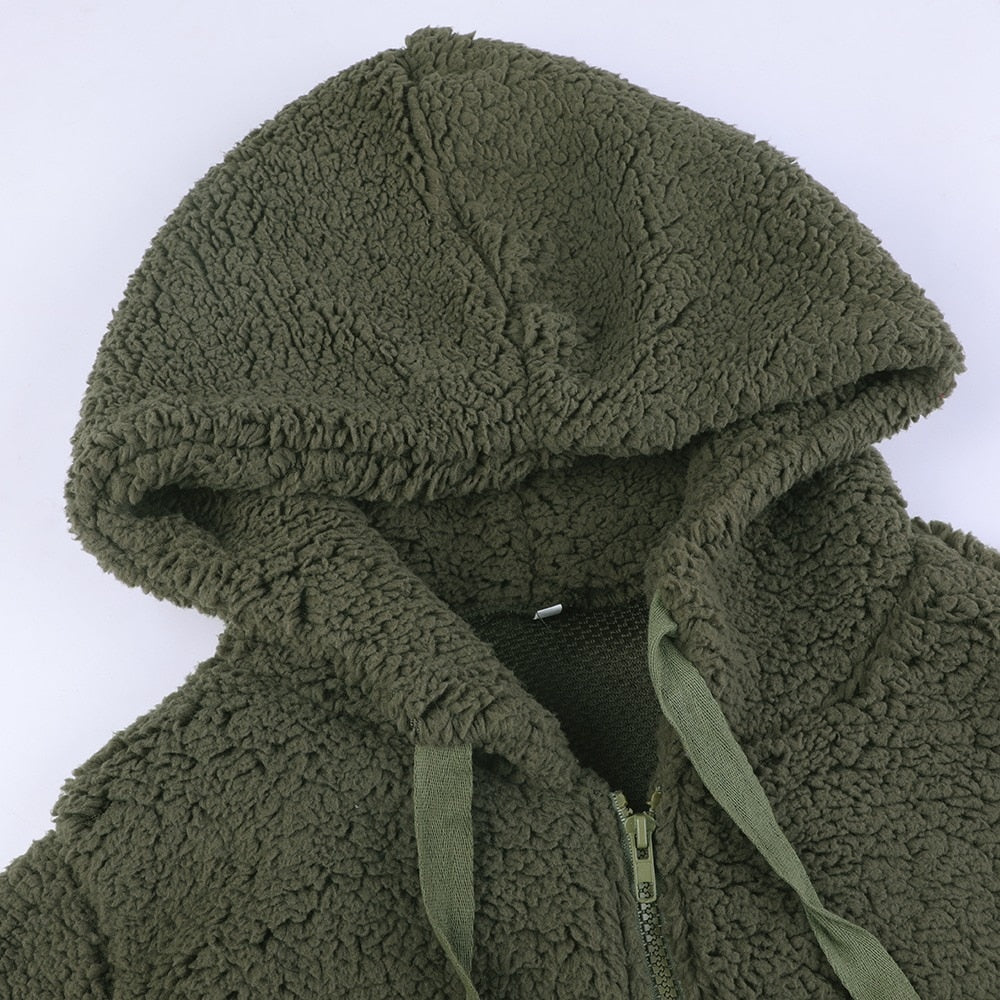 Women's Hooded Winter Teddy Jacket Relaxed-Fit