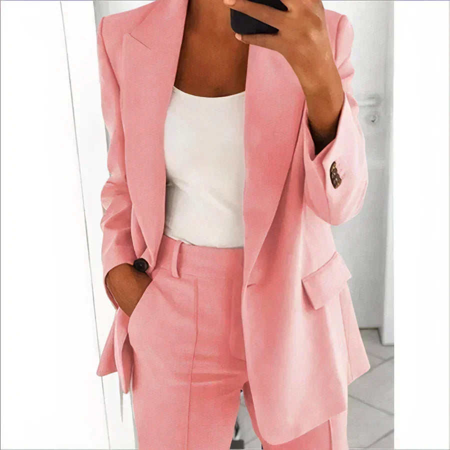 Women's Blazer and Trouser Suit Set Elastic Waist Relaxed-Fit