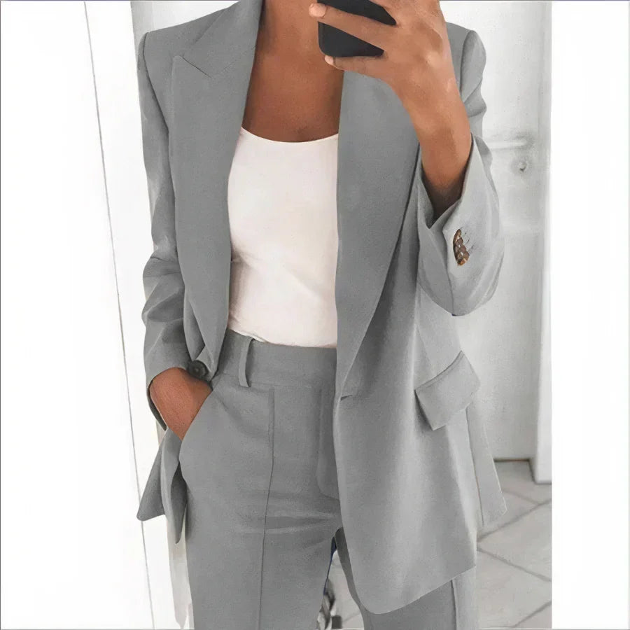 Women's Blazer and Trouser Suit Set Elastic Waist Relaxed-Fit