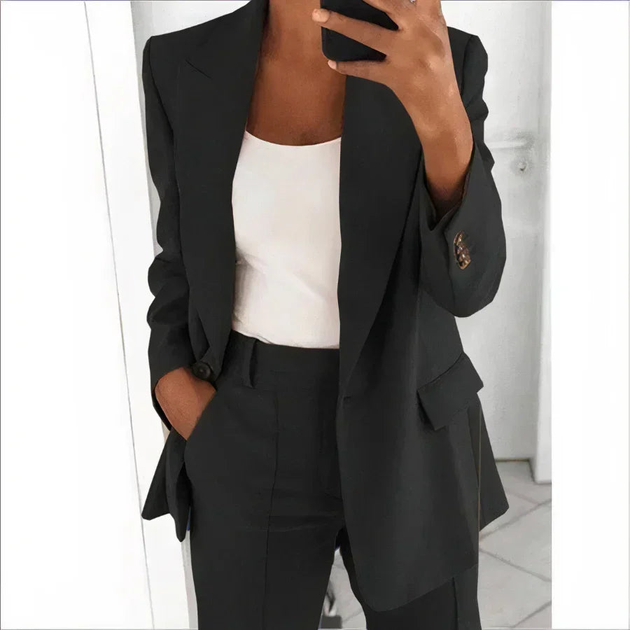 Women's Blazer and Trouser Suit Set Elastic Waist Relaxed-Fit
