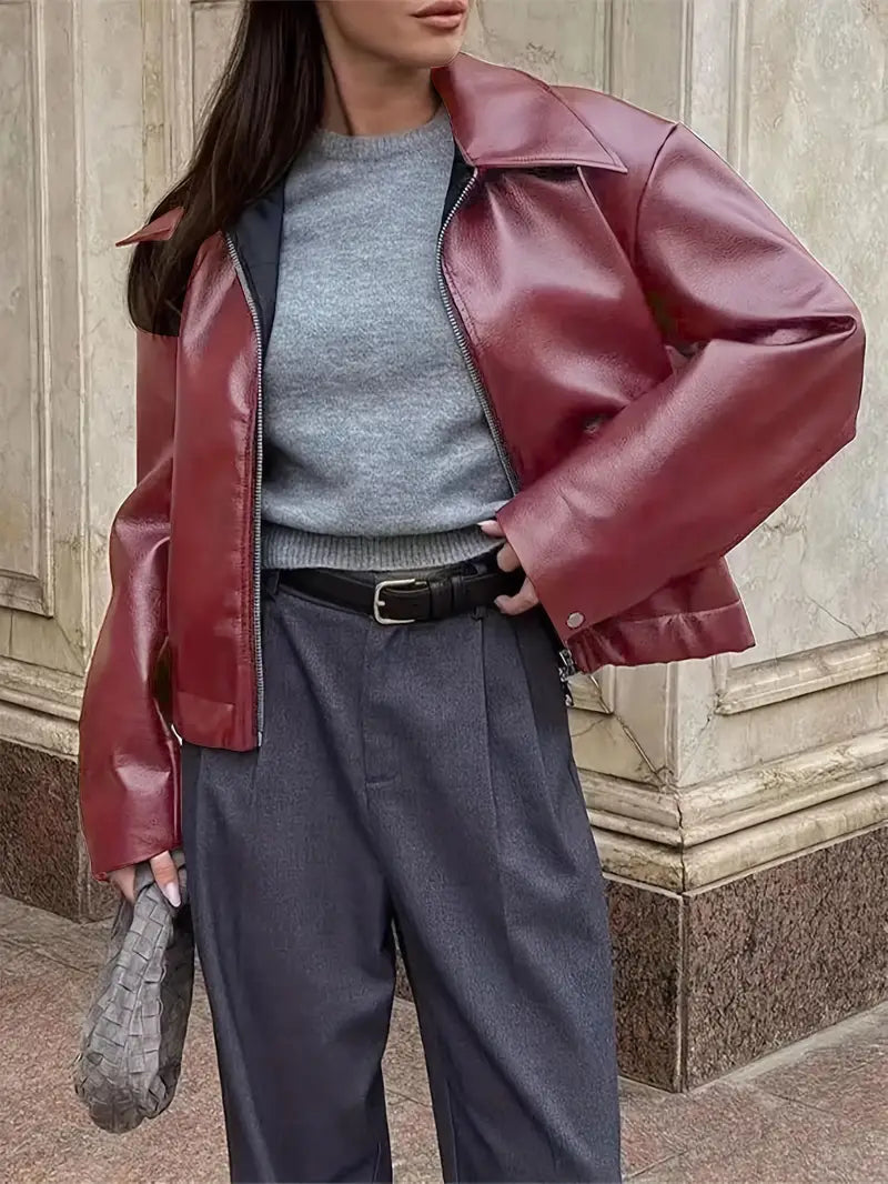 Women's Faux Leather Oversized Bomber Jacket