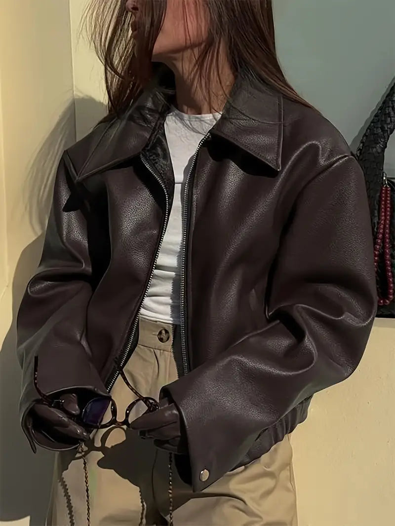 Women's Faux Leather Oversized Bomber Jacket