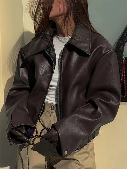 Women's Faux Leather Oversized Bomber Jacket