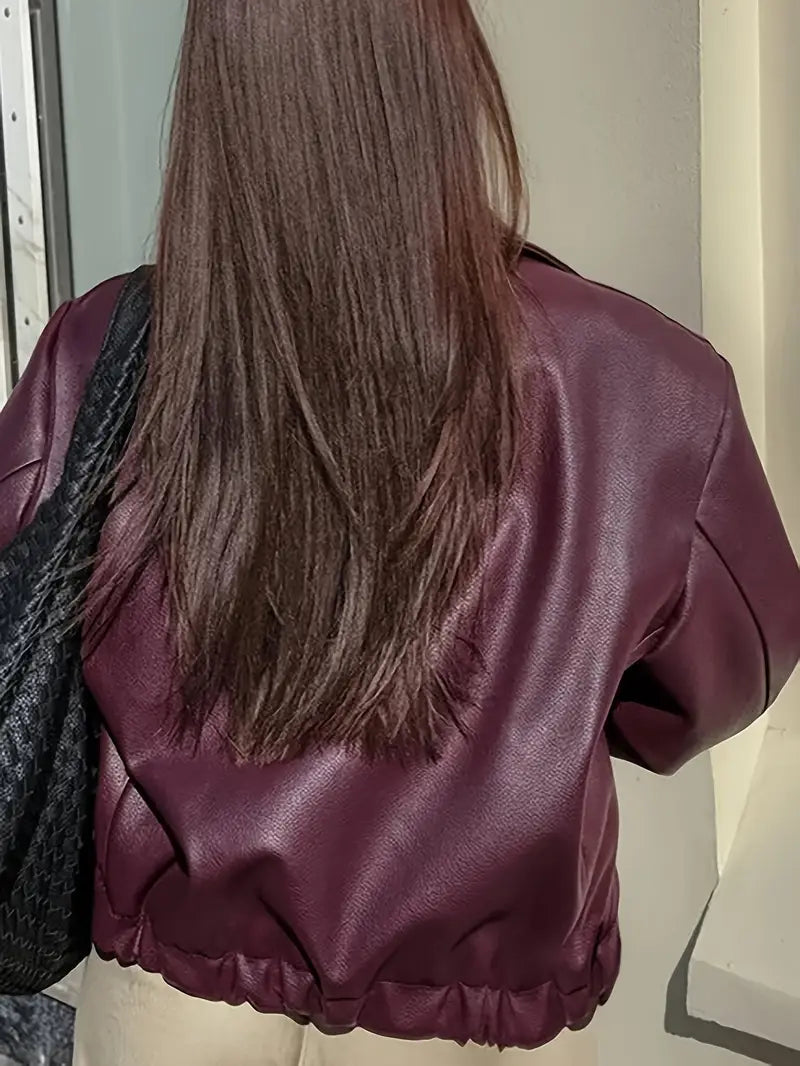 Women's Faux Leather Oversized Bomber Jacket