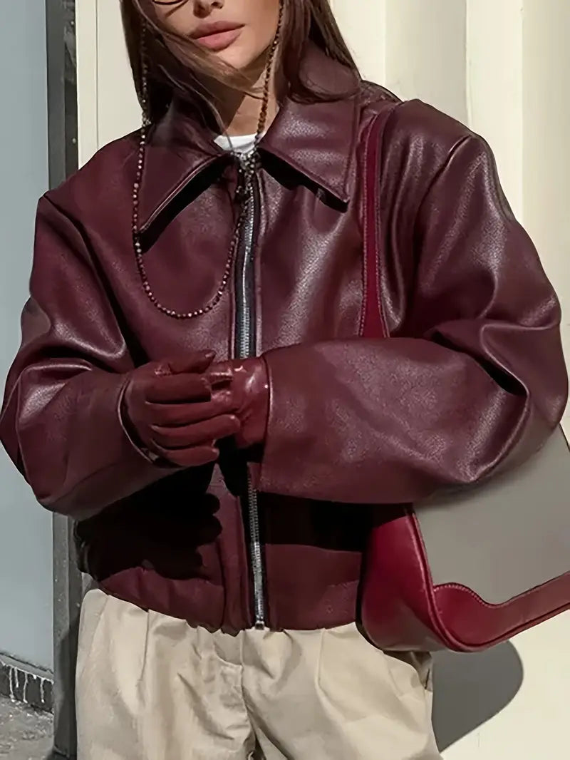 Women's Faux Leather Oversized Bomber Jacket