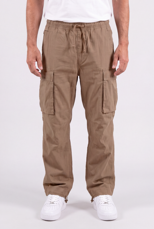Men's Baggy Elastic Waist Cargo Trousers Side Pockets