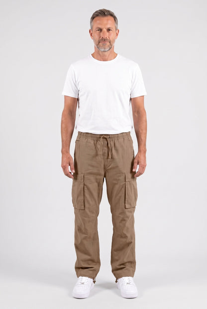 Men's Baggy Elastic Waist Cargo Trousers Side Pockets