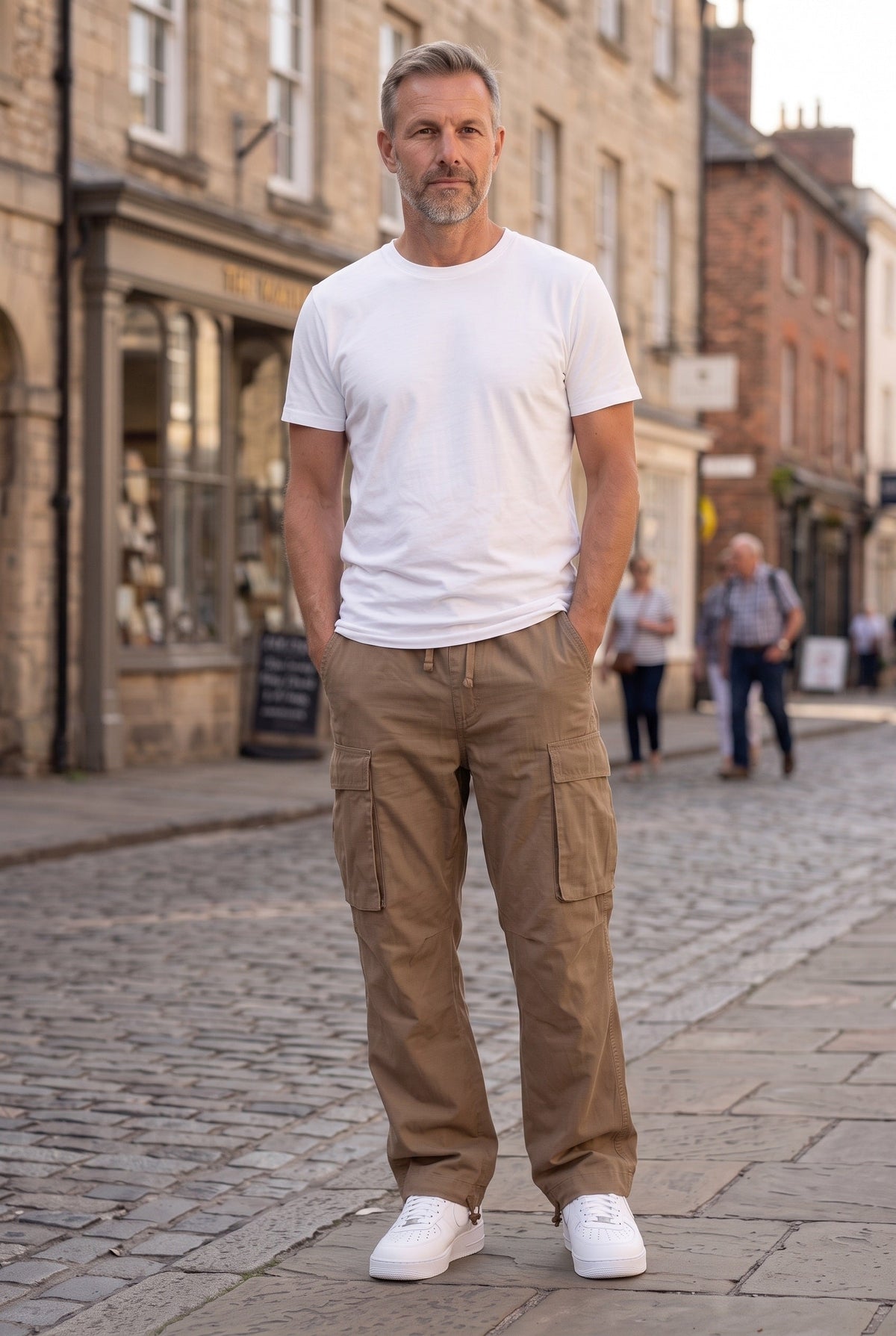 Men's Baggy Elastic Waist Cargo Trousers Side Pockets
