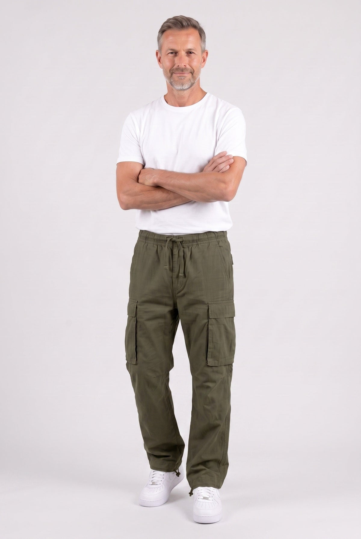 Men's Baggy Elastic Waist Cargo Trousers Side Pockets