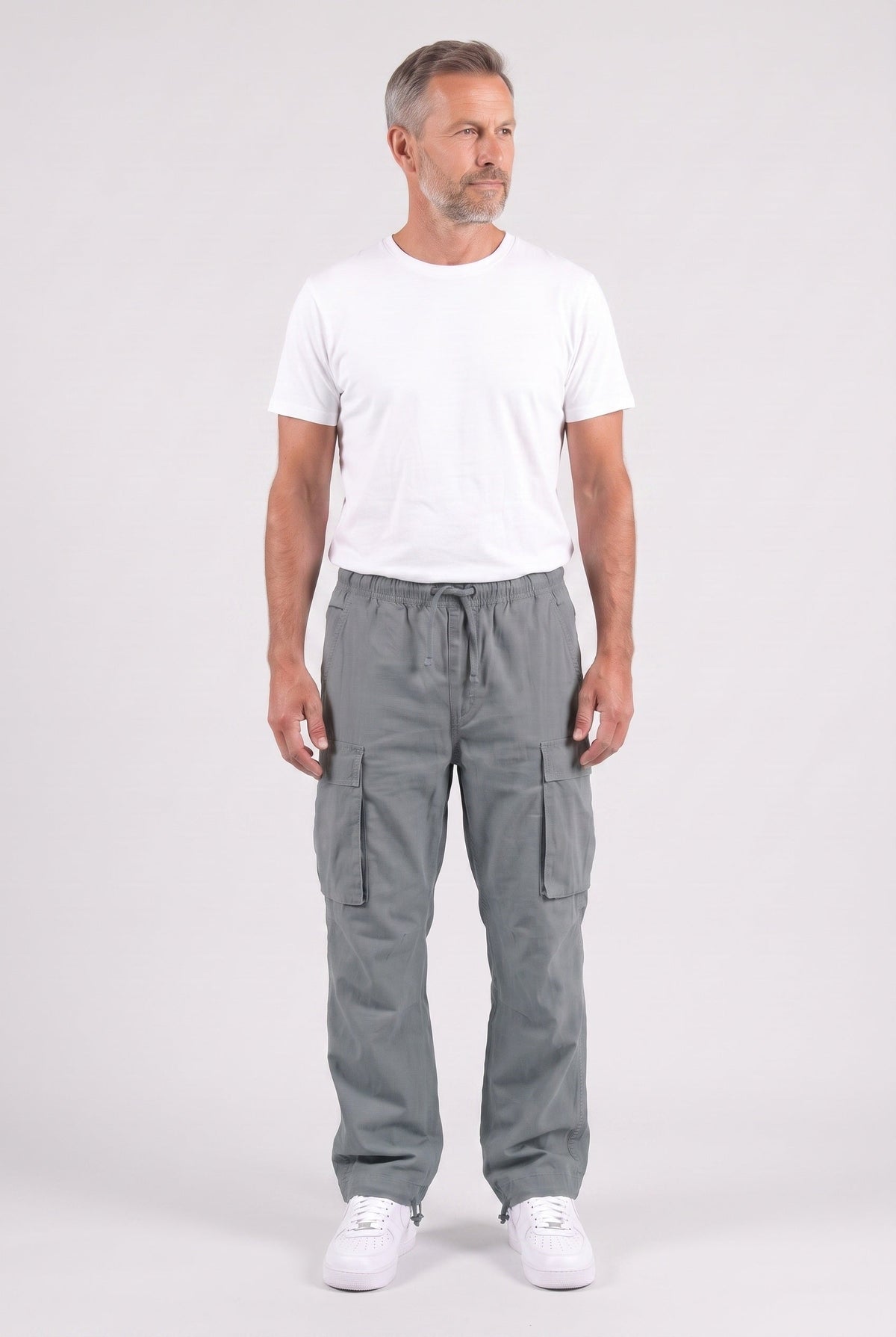 Men's Baggy Elastic Waist Cargo Trousers Side Pockets