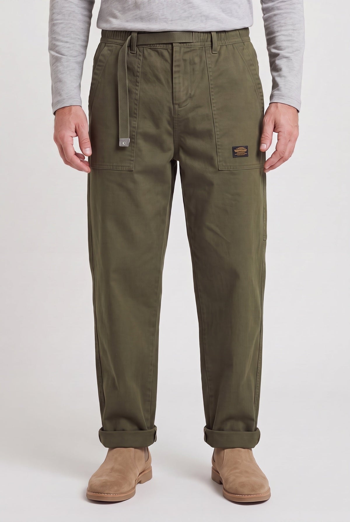 Men's Elastic Waist Cargo Trousers Pockets