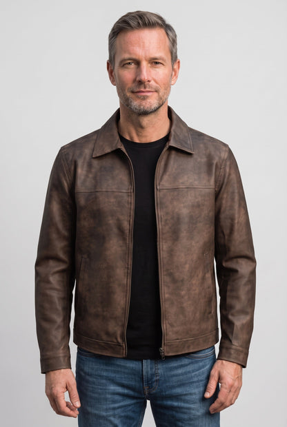 Men's Leather Jacket Side Pockets Lightweight