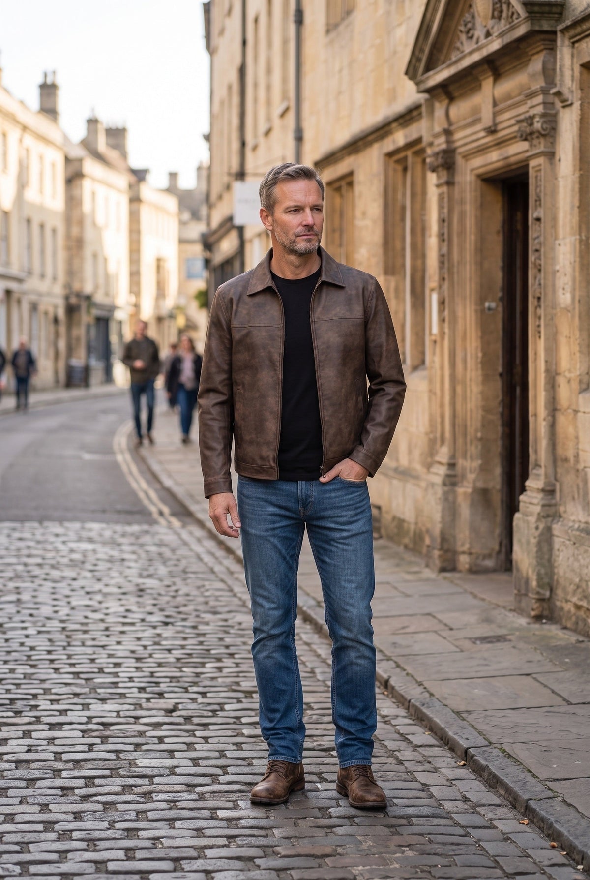 Men's Leather Jacket Side Pockets Lightweight