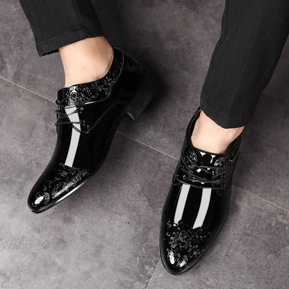 Men's Patent Derby Dress Shoes Embossed Trim Cushioned